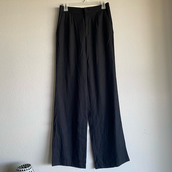 Black Linen Blend Trousers - Picture 3 of 9